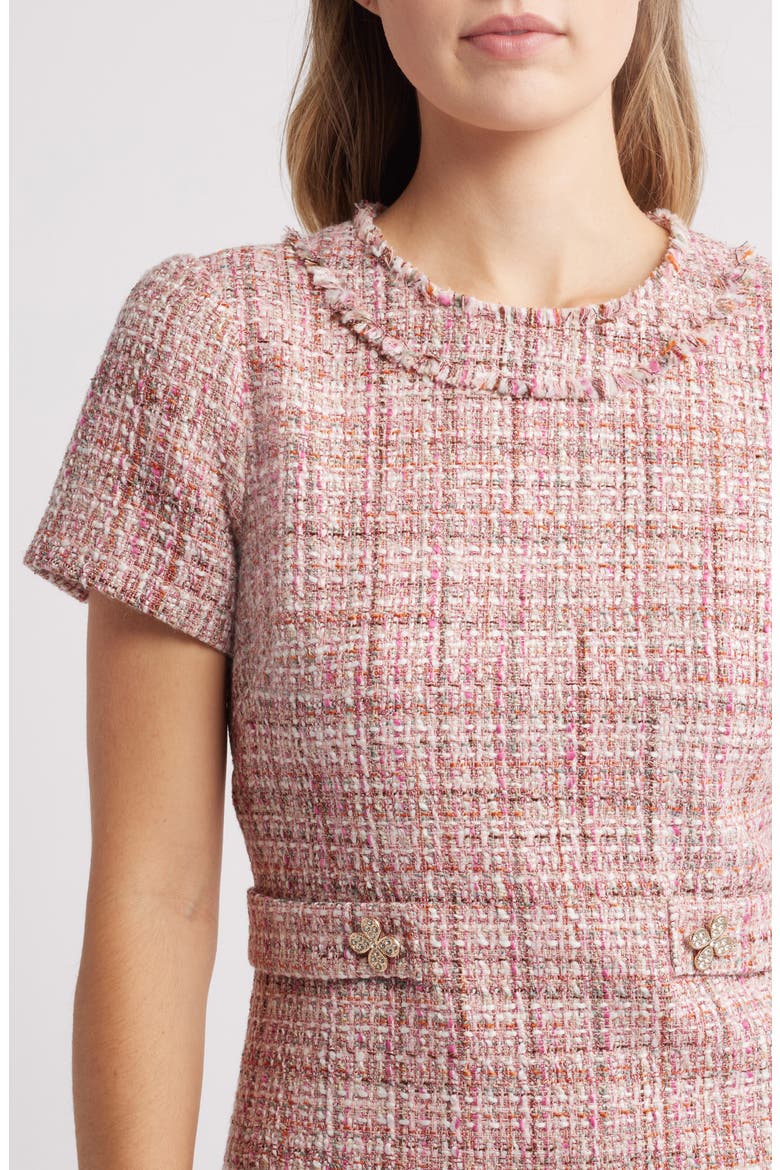Short Sleeve Tweed Dress, Alternate, color, PINK MULTI