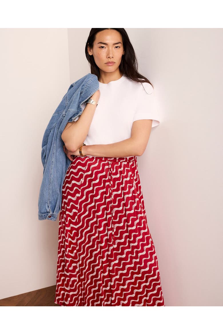 Satin Printed Maxi Skirt, Alternate, color, Red