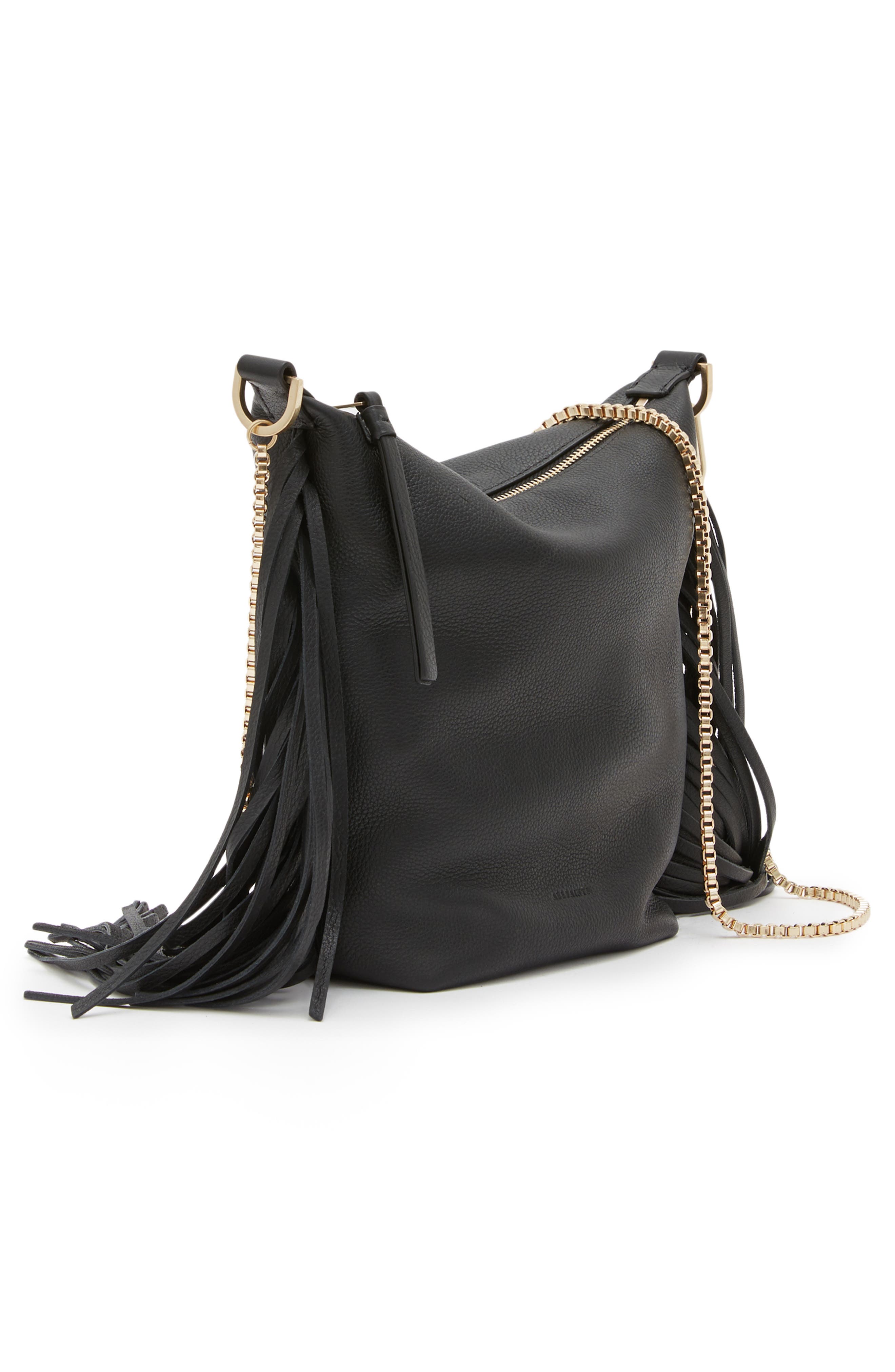 AllSaints Evaline Fringe Leather Crossbody Bag, Alternate, color, 