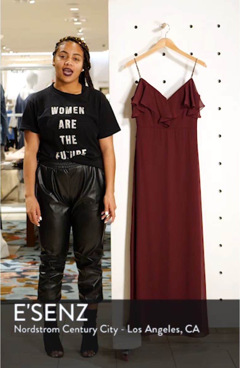 Embellished Ruffle Neck Chiffon A-Line Gown, sales video thumbnail