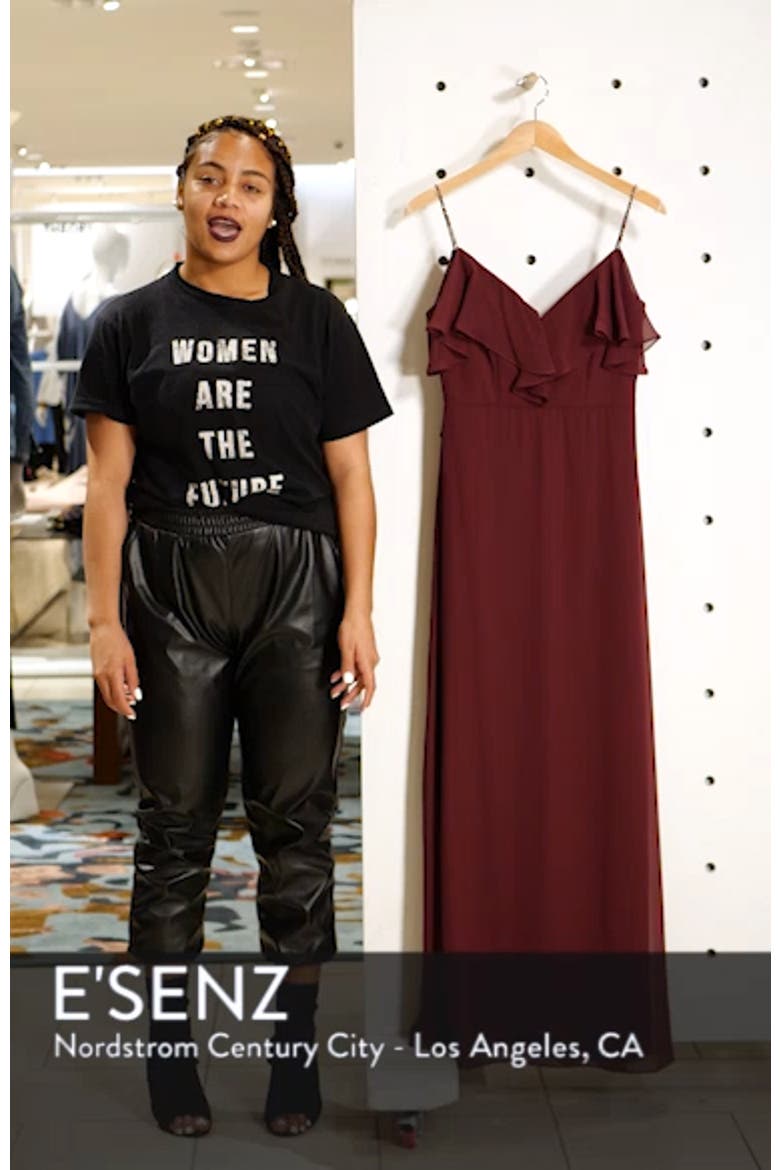 Embellished Ruffle Neck Chiffon A-Line Gown video