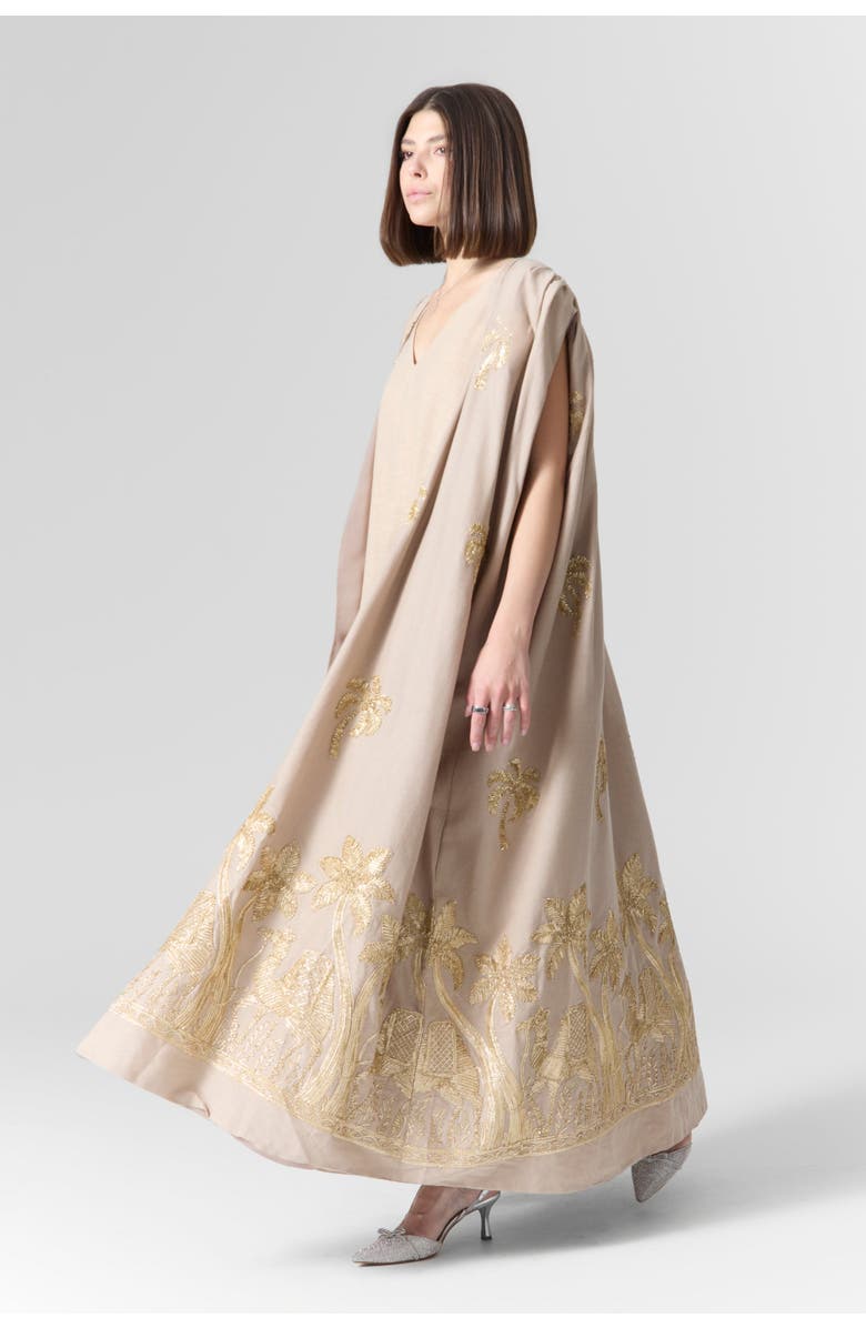 Le Fafo Luna Embroidered Linen Kaftan Set, Alternate, color, Beige