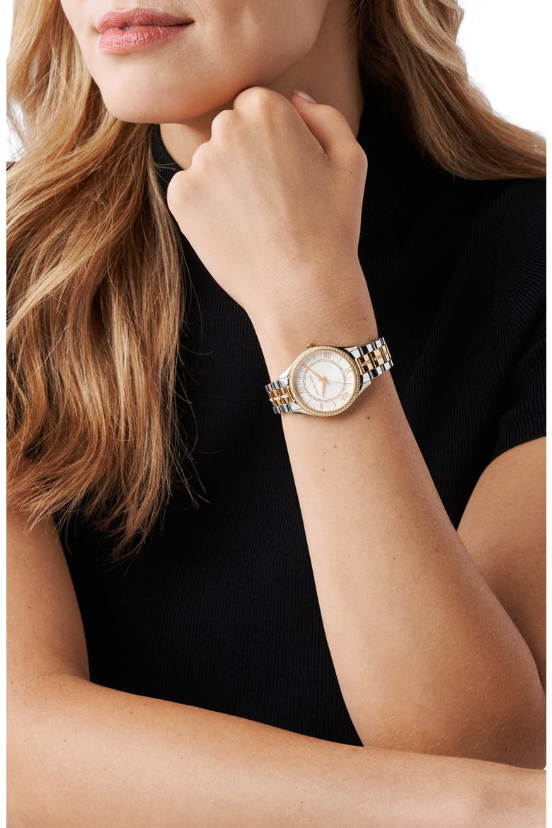 Lauryn Two-Tone Bracelet Watch, 33mm, Alternate, color, SILVER