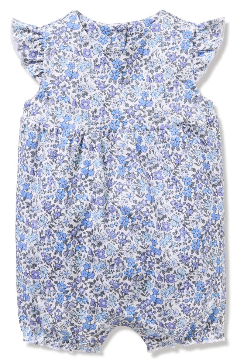 Petite Plume Floral Pima Cotton Ruffle Romper, Main, color, Blue