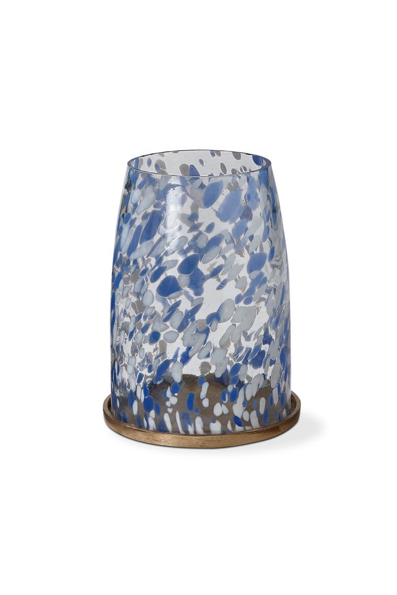 Blue Confetti Glass Hurricane Candle Holder Large, Main, color, Blue