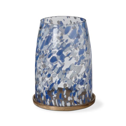 Blue Confetti Glass Hurricane Candle Holder Large