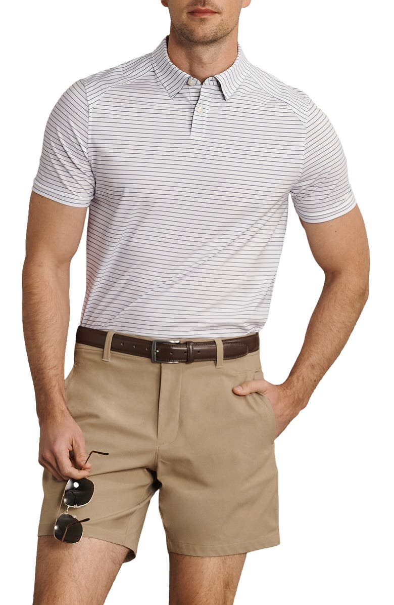 Rhone Commuter Stripe Slim Fit Performance Polo, Main, color, White/ Navy Pinstripe