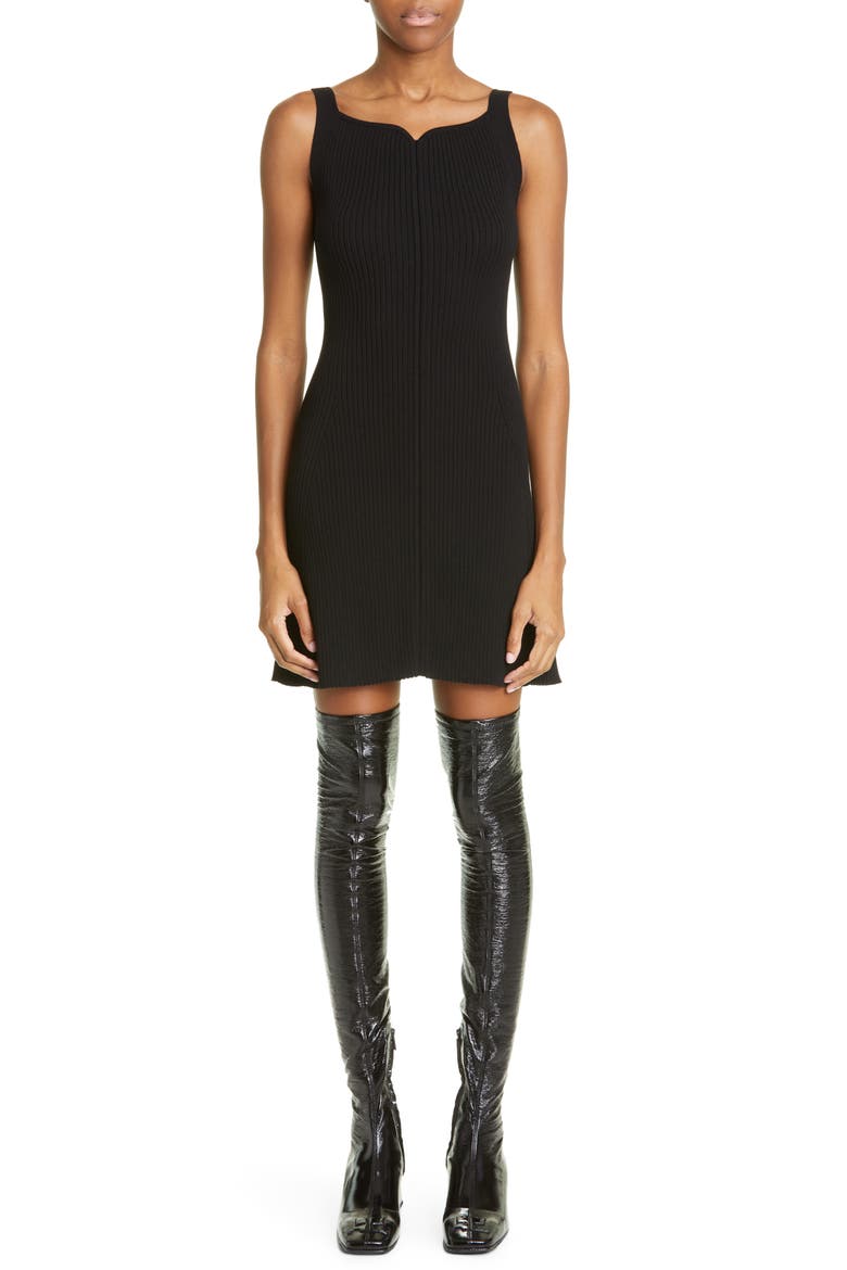 Swallow Logo Embroidered Rib Body-Con Minidress, Main, color, BLACK