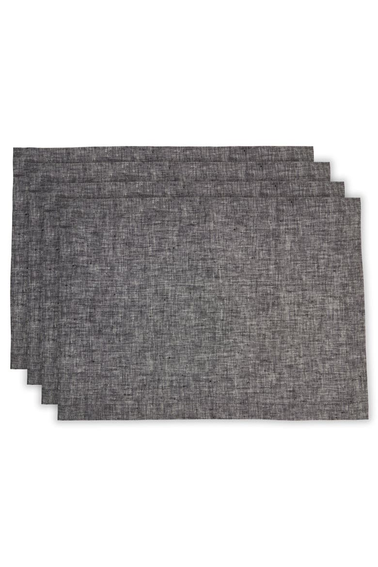 Linen Placemats Set of 4, 14 x 19 Inch - Athena, Main, color, Chambray Black