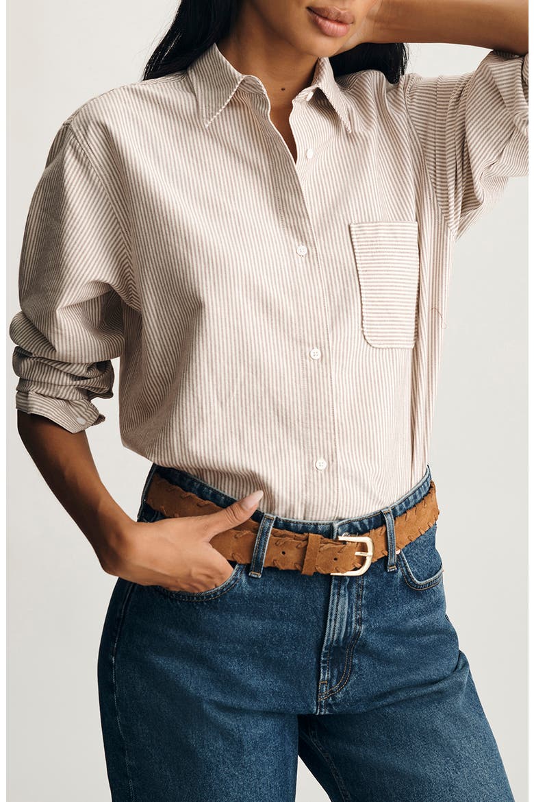 Stripe Cotton Button-Up Shirt, Main, color, BURGUNDY STRIPED