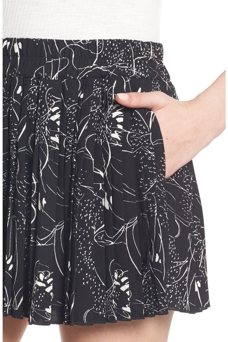 High Waist Pleat Shorts, Alternate, color, BLACK SKETCH FLORAL