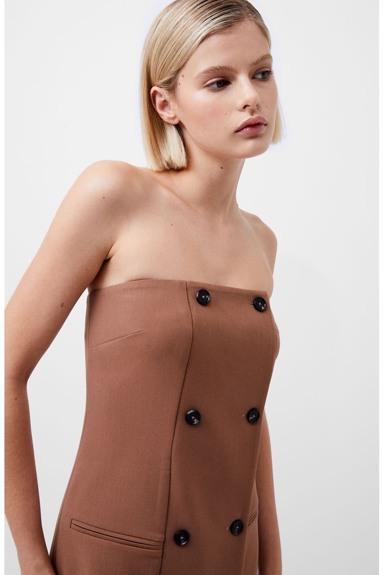 Azra Double Breasted Strapless Twill Midi Dress, Alternate, color, 25-CAMEL