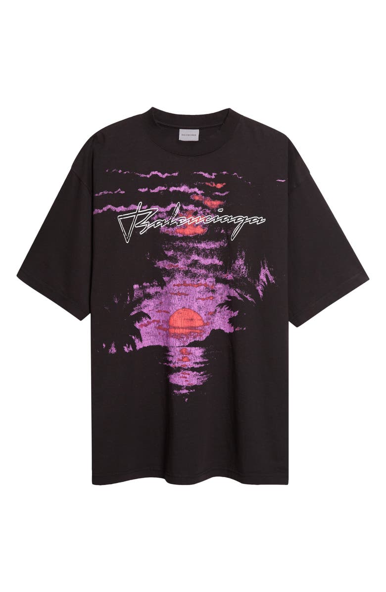 Balenciaga Dream Distressed Cotton Jersey Graphic T-Shirt, Alternate, color, 1000 Black