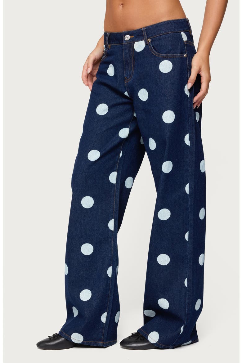 Leyah Polka Dot Low Rise Wide Leg Jeans, Alternate, color, DARK-BLUE