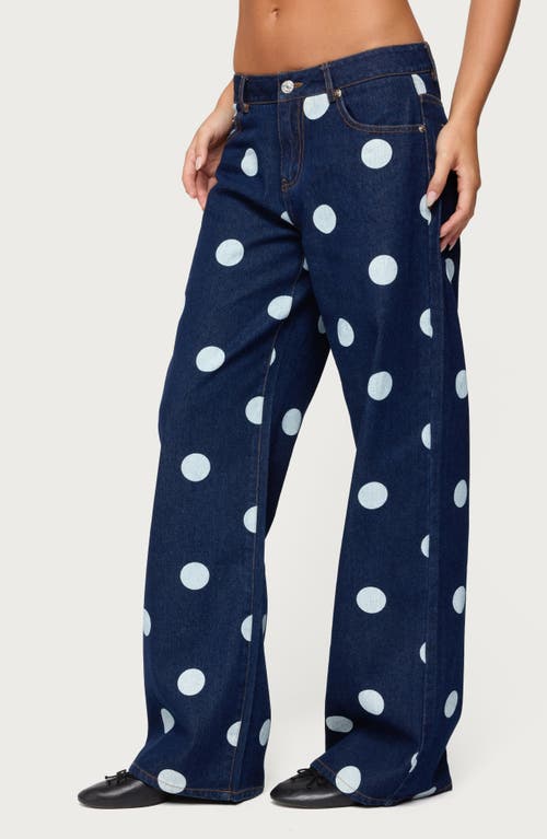 Edikted Leyah Polka Dot Low Rise Wide Leg Jeans In Blue