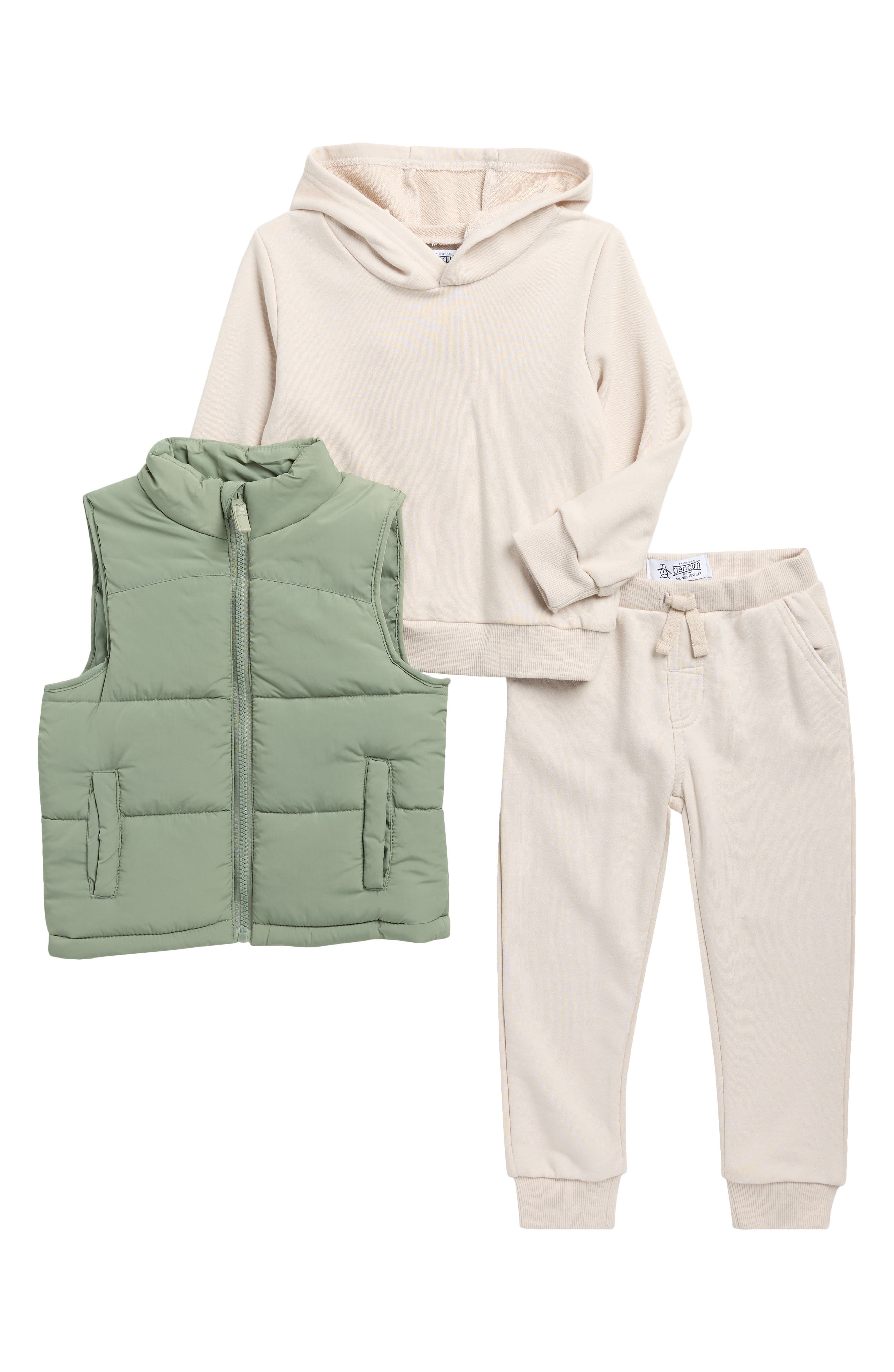 Original Penguin Kids' Hoodie, Joggers & Puffer Vest Set