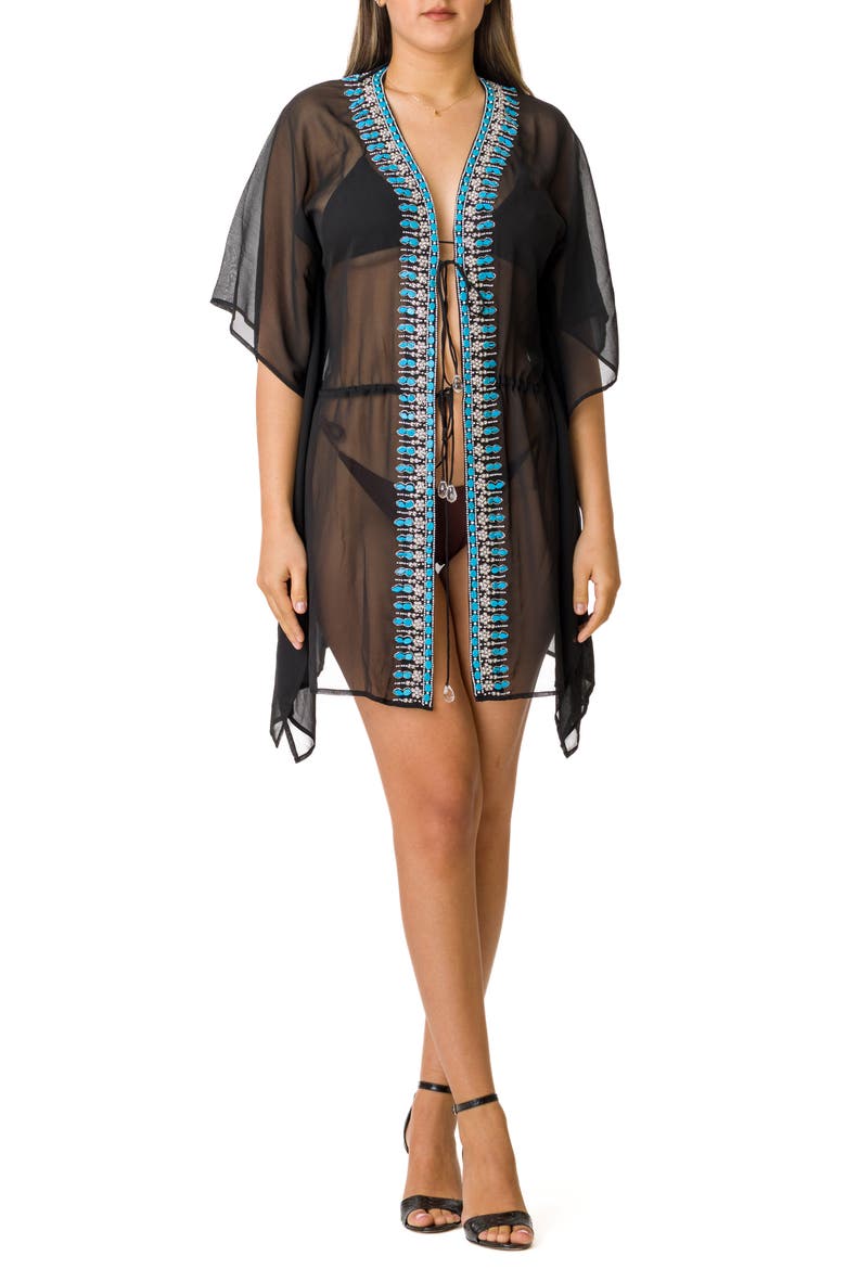 Turquoise Stone Beaded Cover-Up, Main, color, BLACK