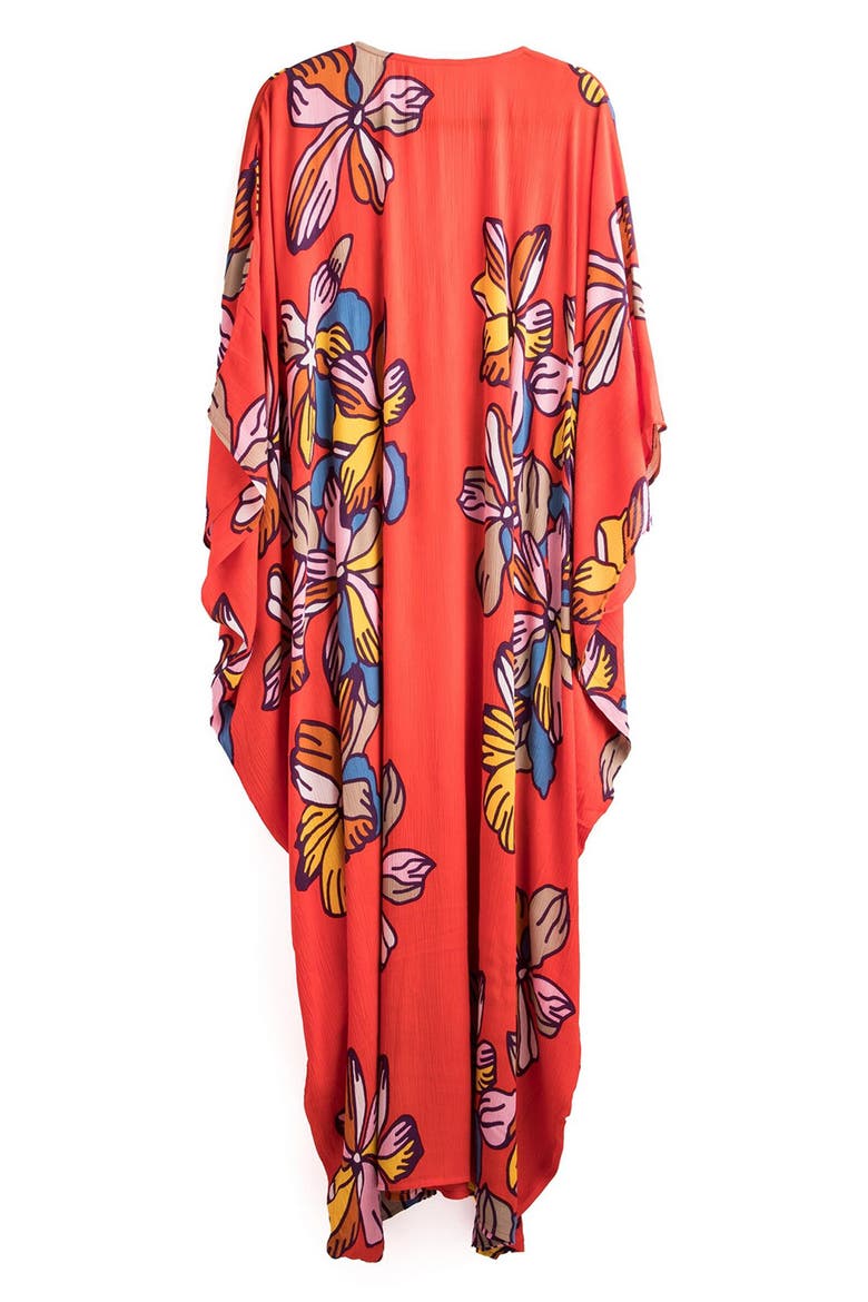 Floral Cover-Up Kaftan, Alternate, color, RED