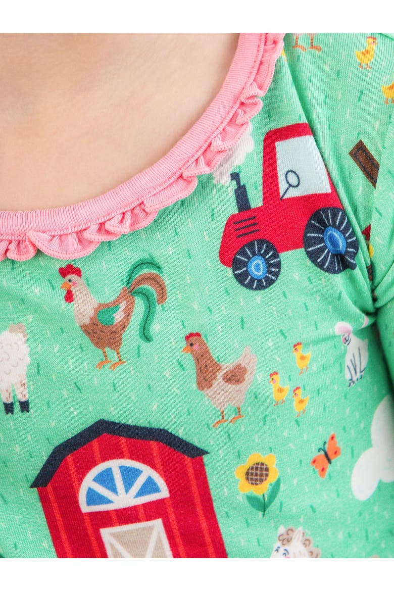 Ruffle Long Sleeve Pajama Set, Signature Rear Ruffles, Alternate, color, Farm Friends