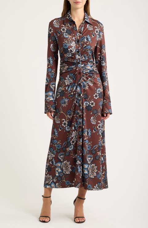 Floral Long Sleeve Midi Shirtdress