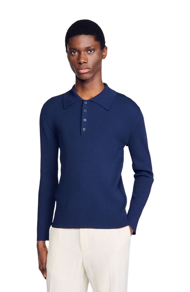 SANDRO Rib knit polo shirt, Main, color, 