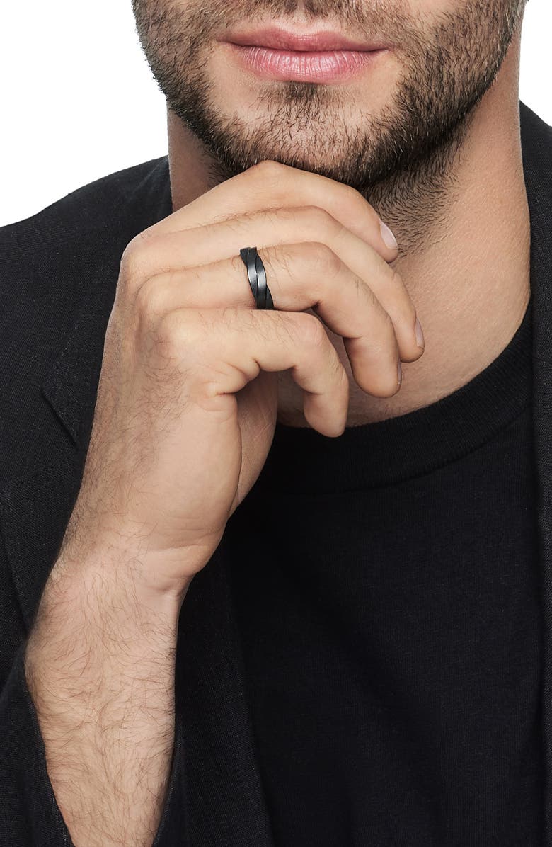 David Yurman Twisted Cable Band Ring in Black Titanium, Alternate, color, Black Titanium