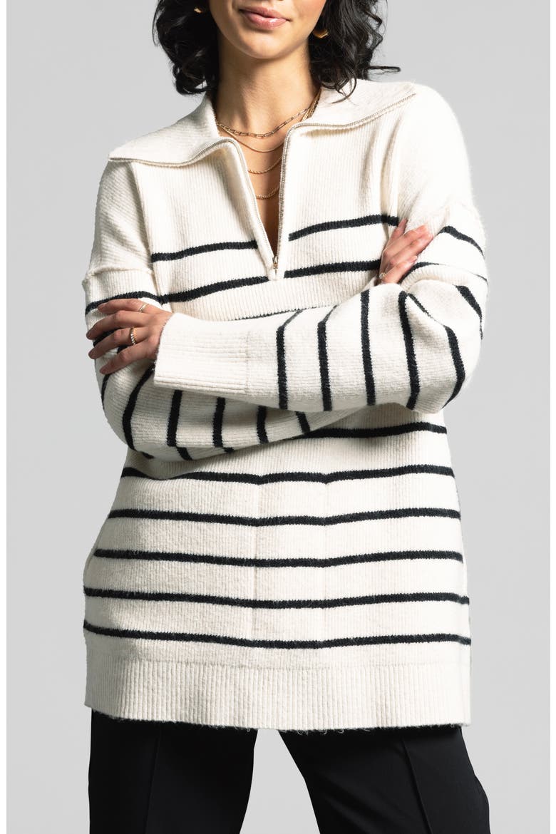 Coralie Stripe Quarter Zip Sweater, Main, color, IVORY BLACK STRIPE