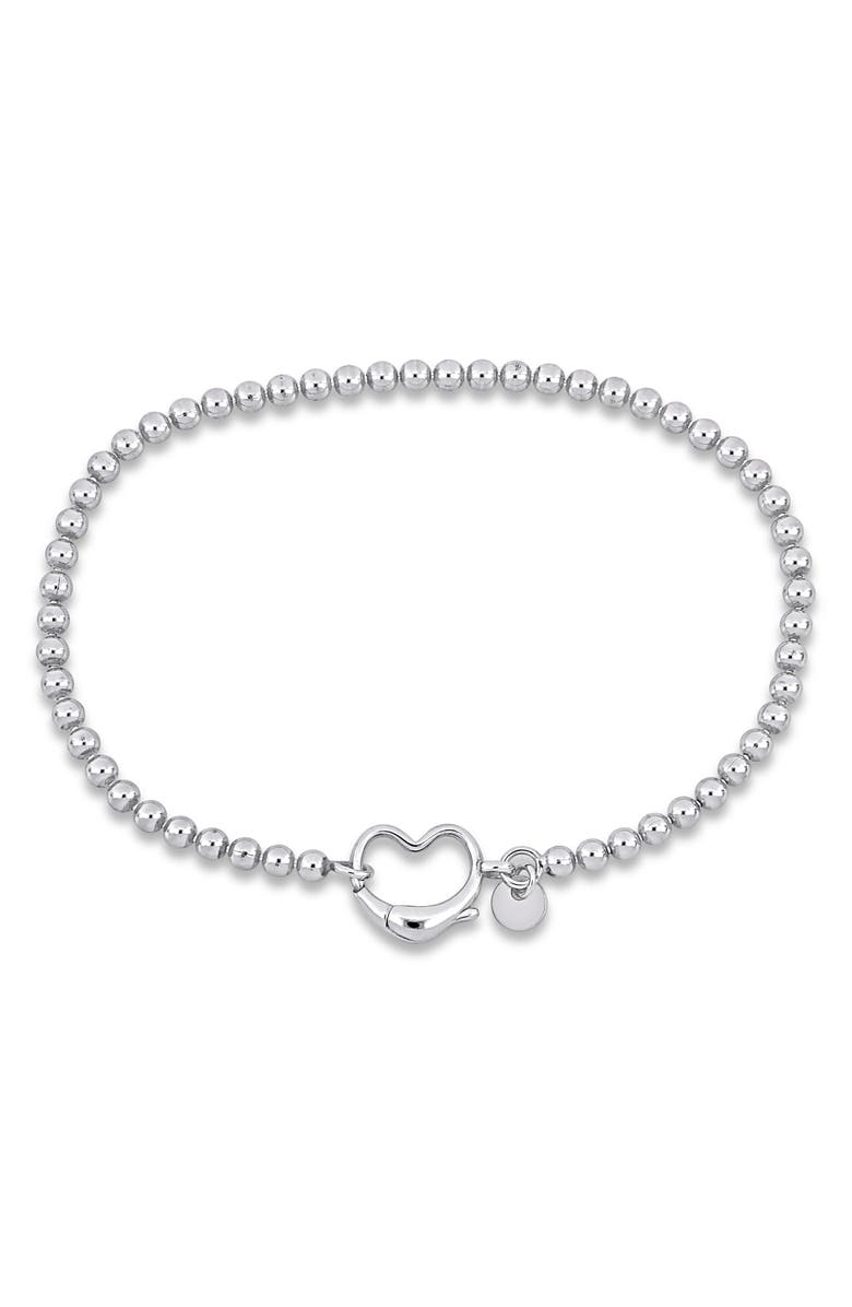 DELMAR Beaded Heart Clasp Bracelet, Main, color, Silver