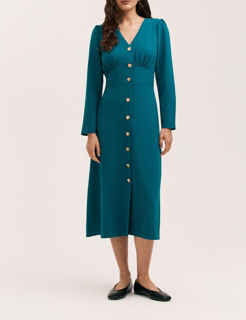 Finery London Caprice Long Sleeve Crepe Midi Dress In Blue