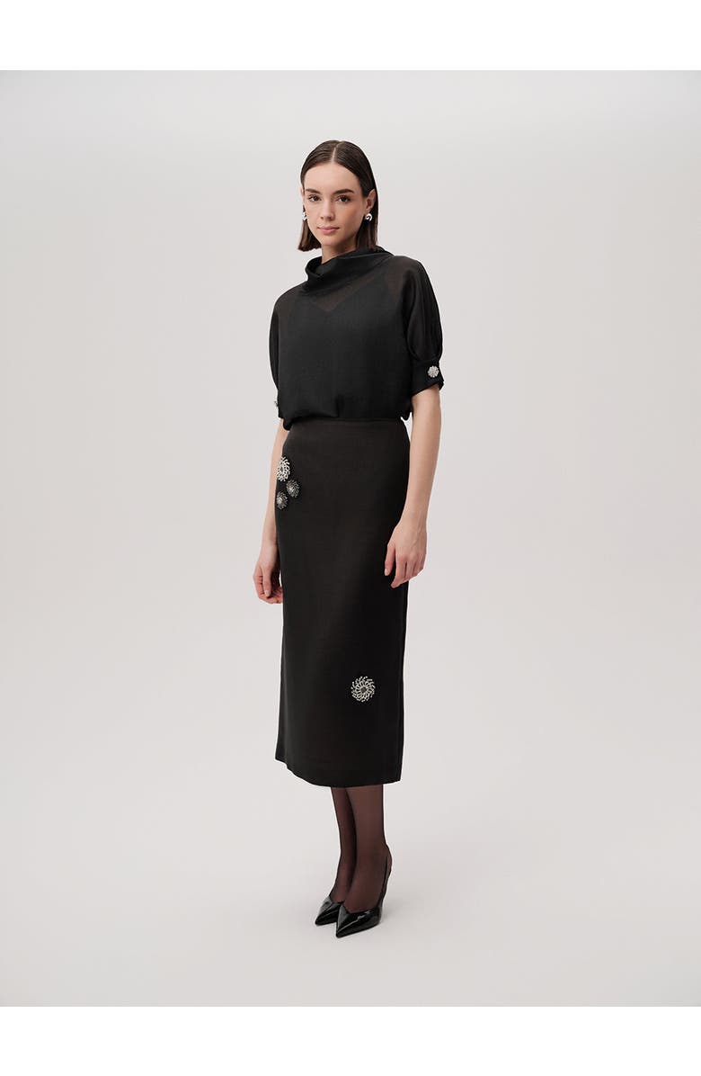 Exquise Embellished Button Skirt, Alternate, color, Black