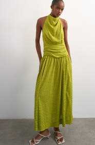 Topshop Check Print Halter Maxi Dress