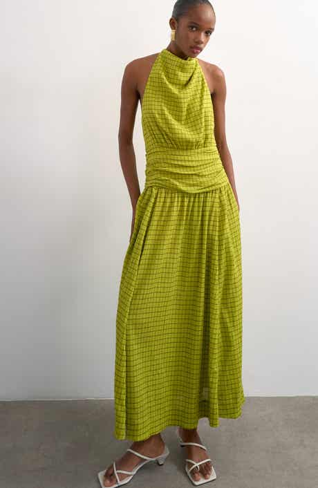 Check Print Halter Maxi Dress