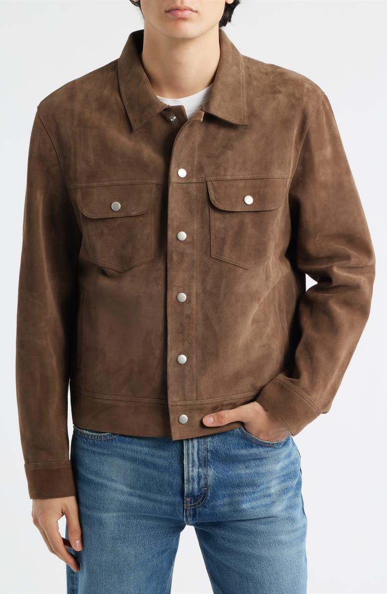 FRAME Suede Trucker Jacket, Alternate, color, Mocha