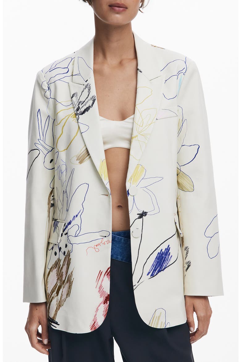 Abstract Print Blazer, Main, color, LIGHT BEIGE