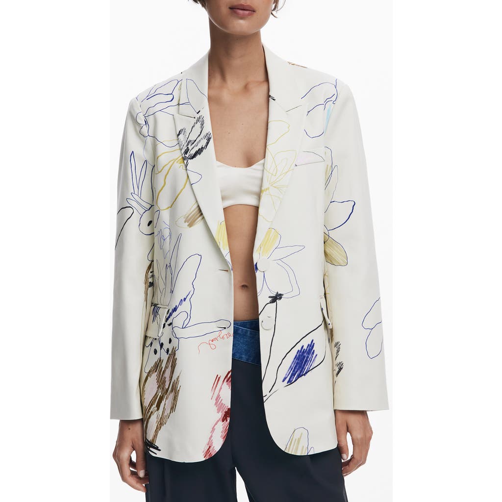Desigual Abstract Print Blazer In Neutral
