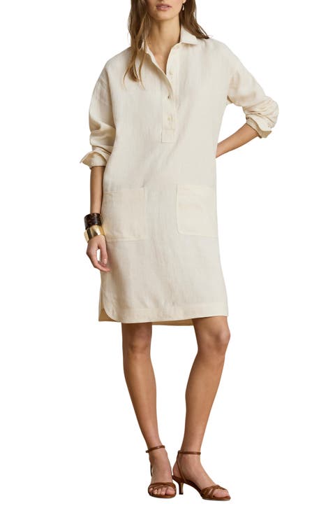 Classic Collar Long Sleeve Linen Shirtdress