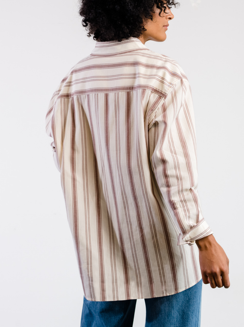 Able Harris Oversized Button Down Shirt In Nutmeg Stripe