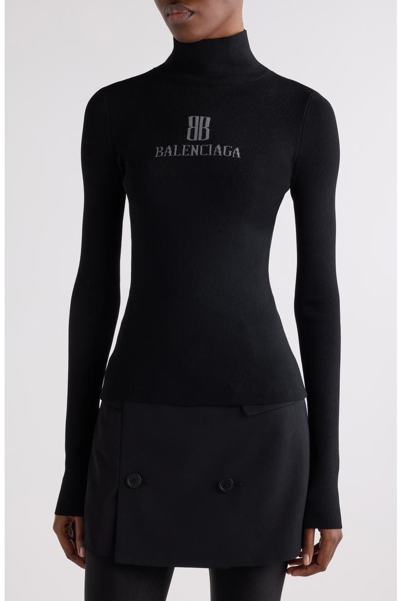 Nano Logo Rib Turtleneck Sweater, Alternate, color, 1369 BLACK/ DARK GREY