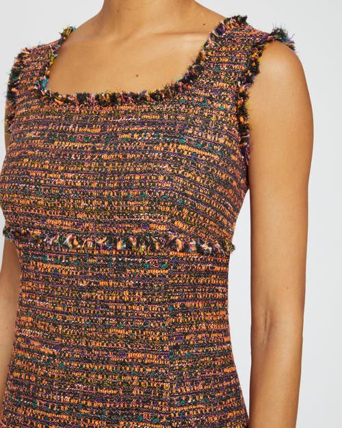 Santorelli Faye Fringe-trim Tweed Midi Dress In Orange Glow