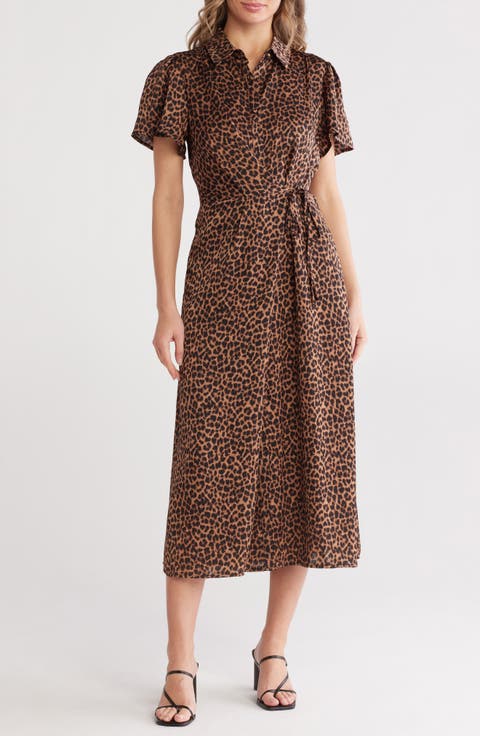 Collared Half Button Wrap Front Shirtdress