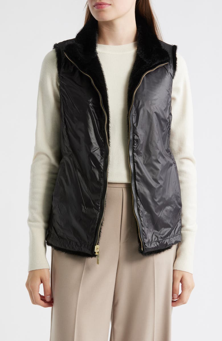 Via Spiga Reversible Faux Fur Vest, Alternate, color, Black