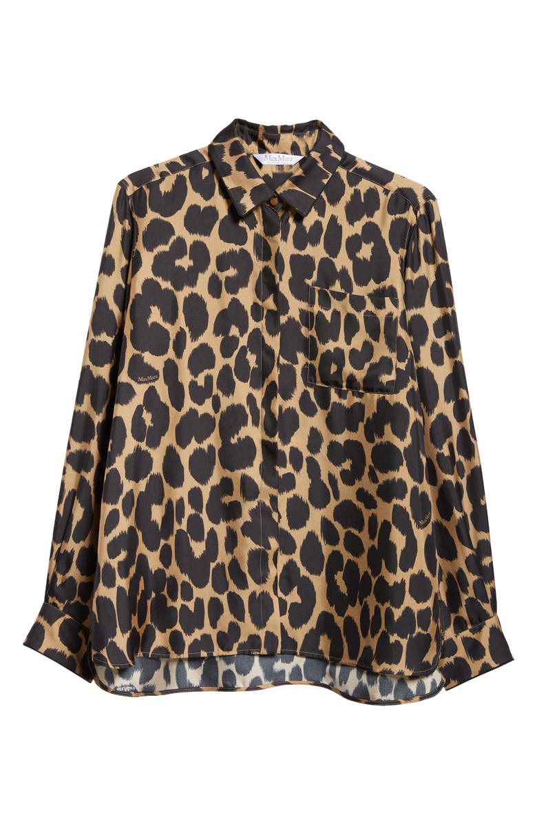 Max Mara Etna Leopard print Silk Button-Up Shirt, Alternate, color,