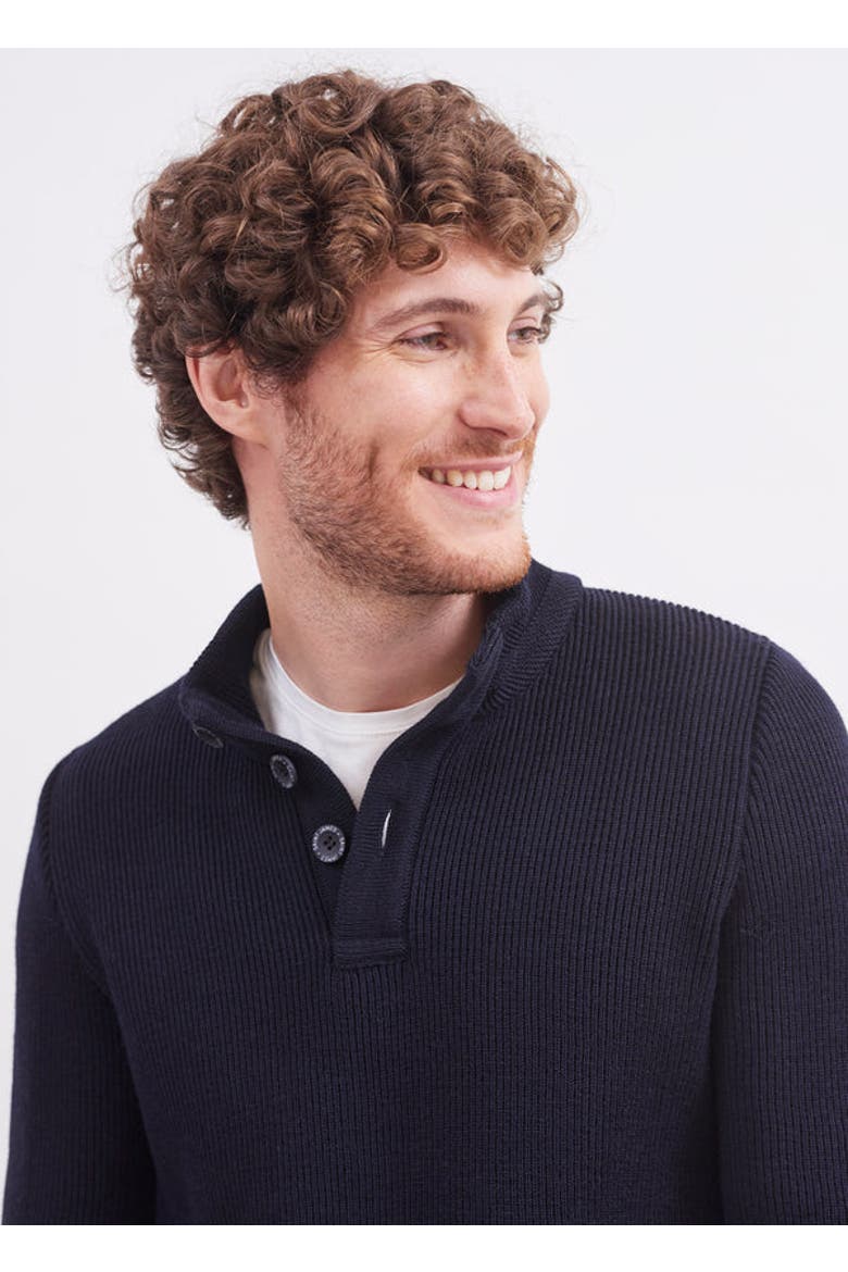 BOURBOULE - Buttoned High Collar Sweater, Alternate, color, NAVY