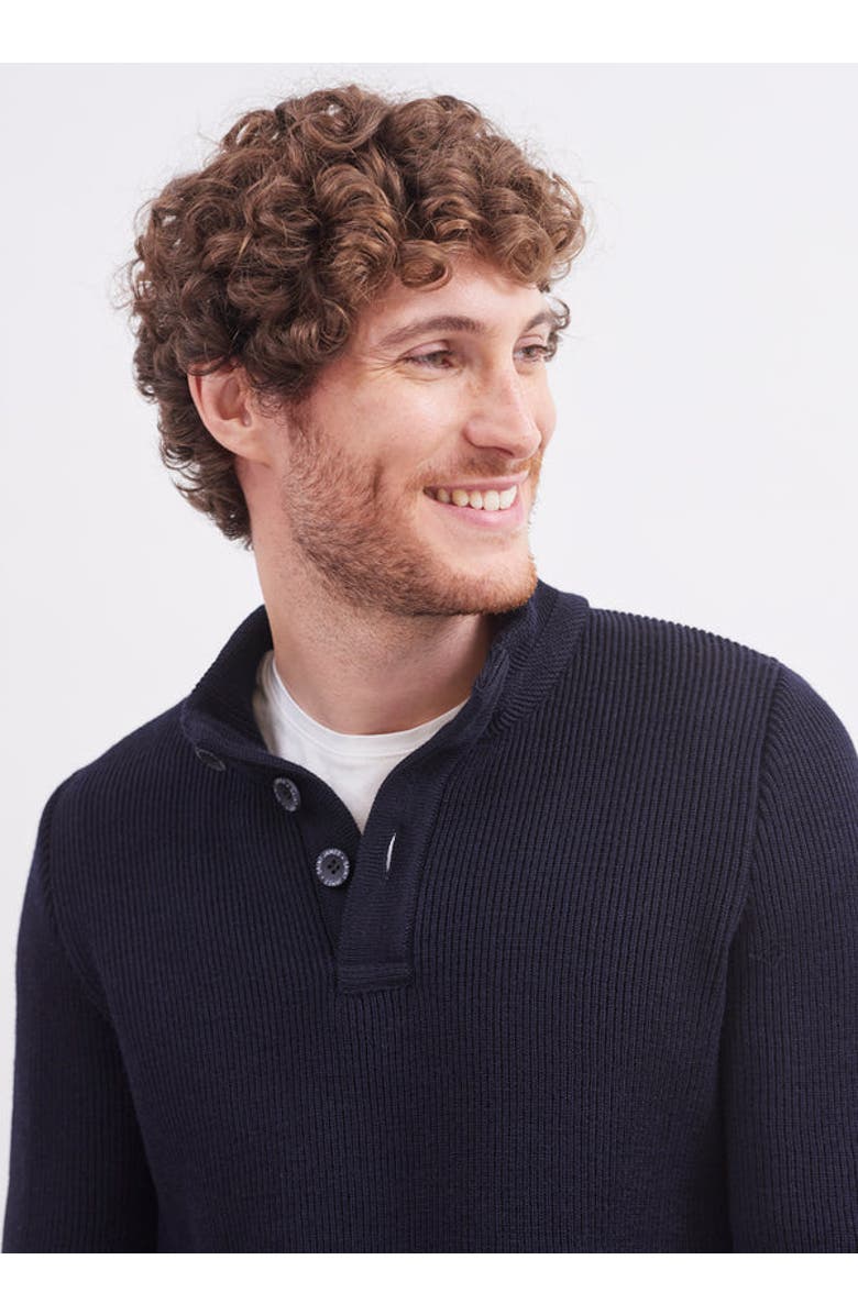 Saint James BOURBOULE - Buttoned High Collar Sweater, Alternate, color, Navy