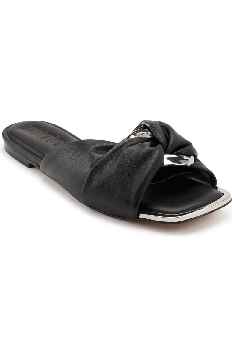 DKNY Doretta Twisted Slide Sandal, Main, color, Black/ Nickel