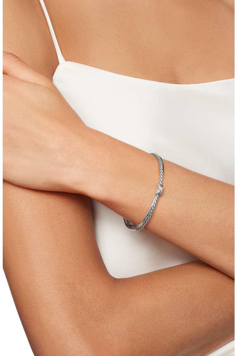 Petite X Center Station Bracelet with Pavé Diamonds, Alternate, color, DIAMOND/ SILVER