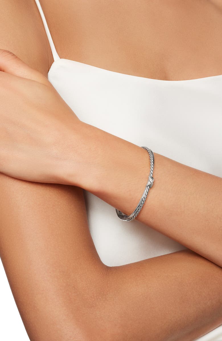 David Yurman Petite X Center Station Bracelet with Pavé Diamonds, Alternate, color, Diamond/ Silver