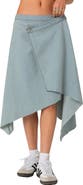 EDIKTED Asymmetric Wrap Denim Midi Skirt