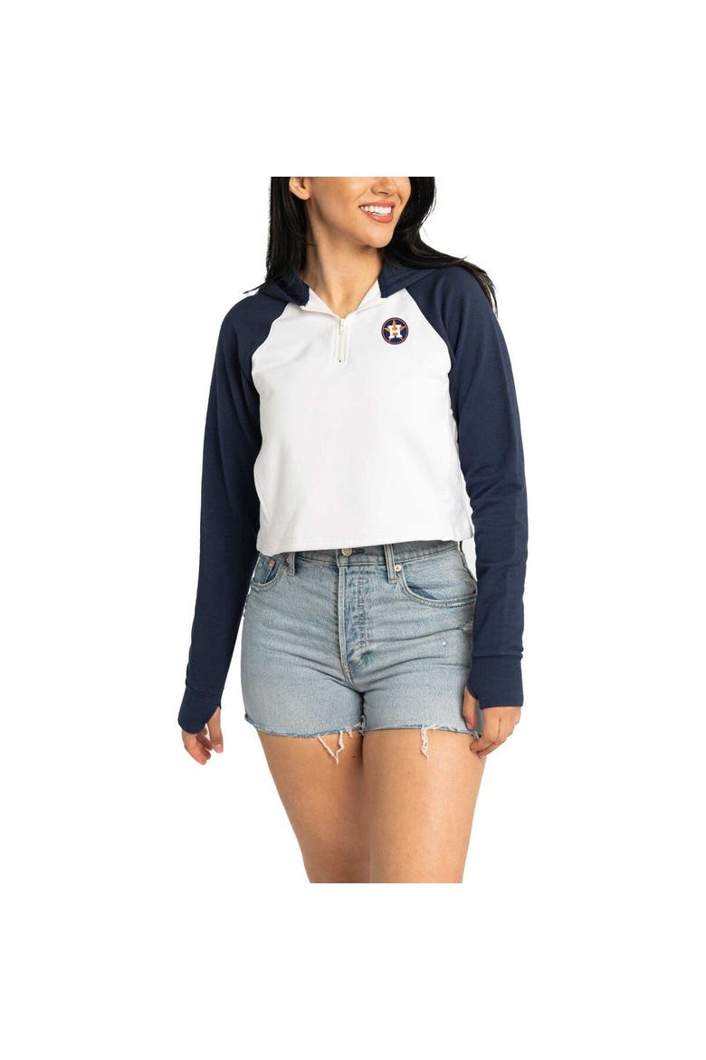 Women's Lusso White Houston Astros Jane Raglan Quarter-Zip Tri-Blend Cropped Pullover Hoodie, Alternate, color, White