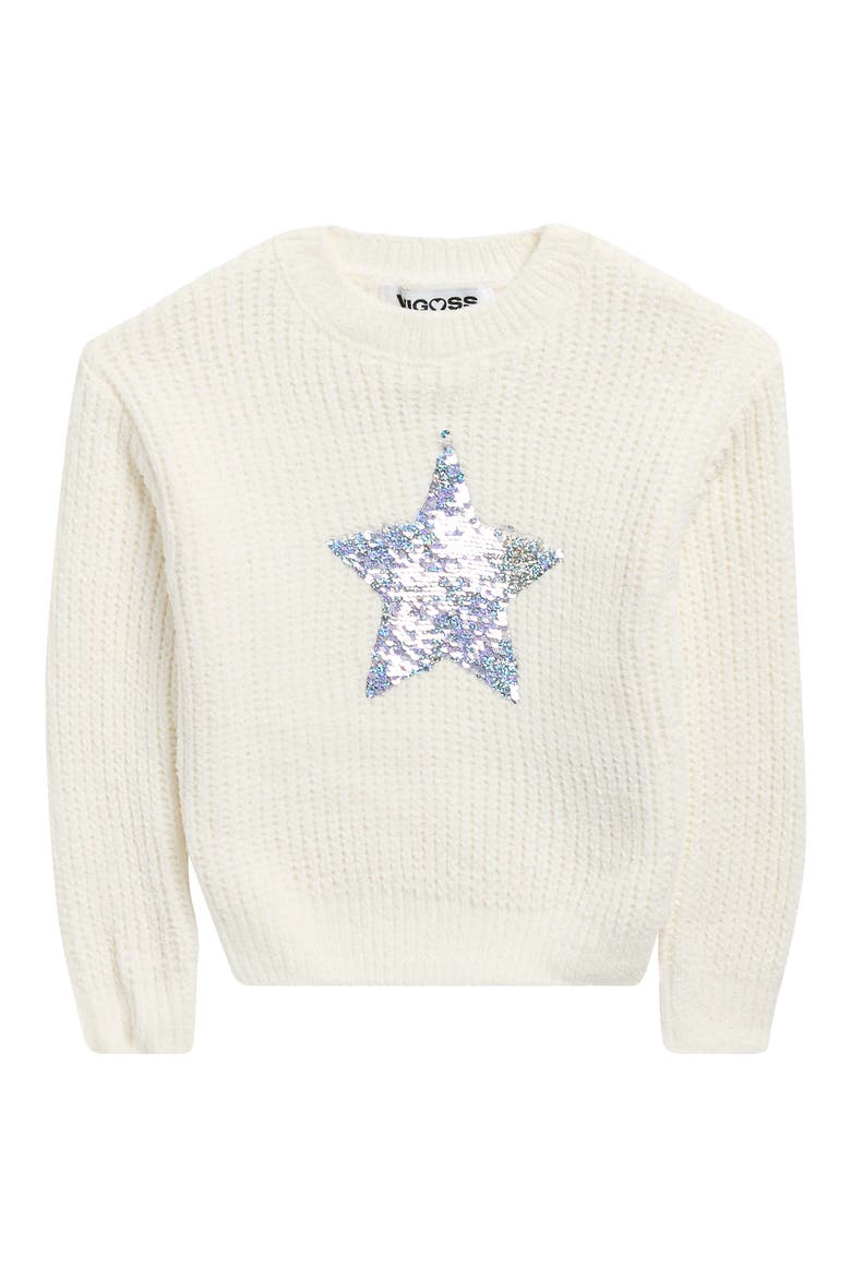 Kids' Sequin Star Matte Chenille Sweater, Main, color, EGG WHITE
